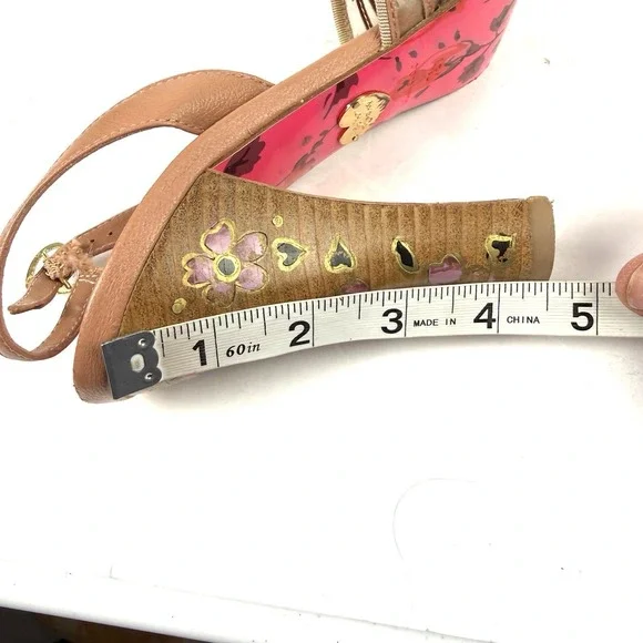 Betsey Johnson Jaya Heels 7.5 Barbiecore Pale Pink Floral Shoes Wood Platform - Picture 10 of 11